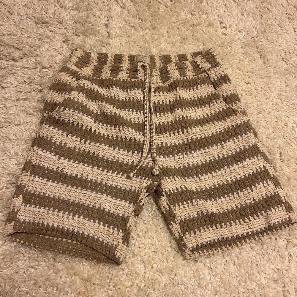 Casual Striped Tan and Cream Men's Shorts